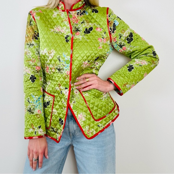 Anne Carson Jackets & Blazers - Vintage Anne Carson quilted 100% silk floral boho jacket green